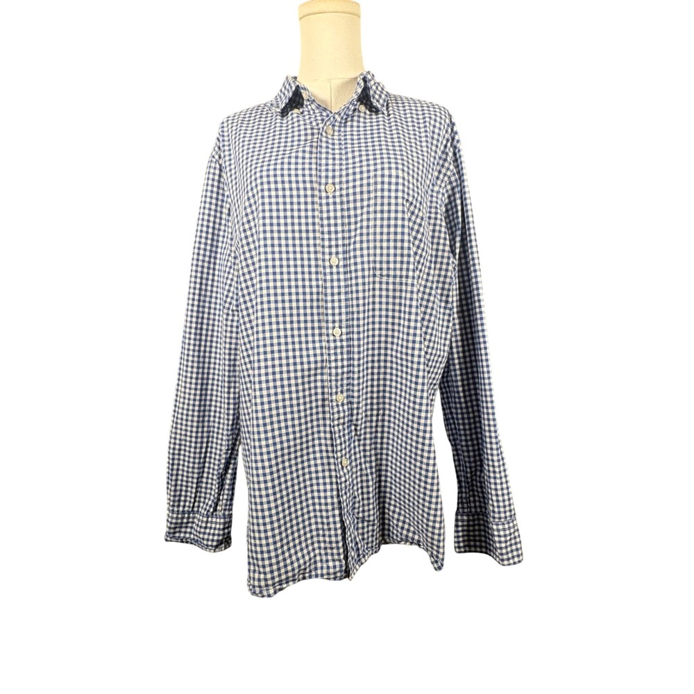 Uniqlo Gingham Check Cotton Blue White Button Down Shirt Mens Large